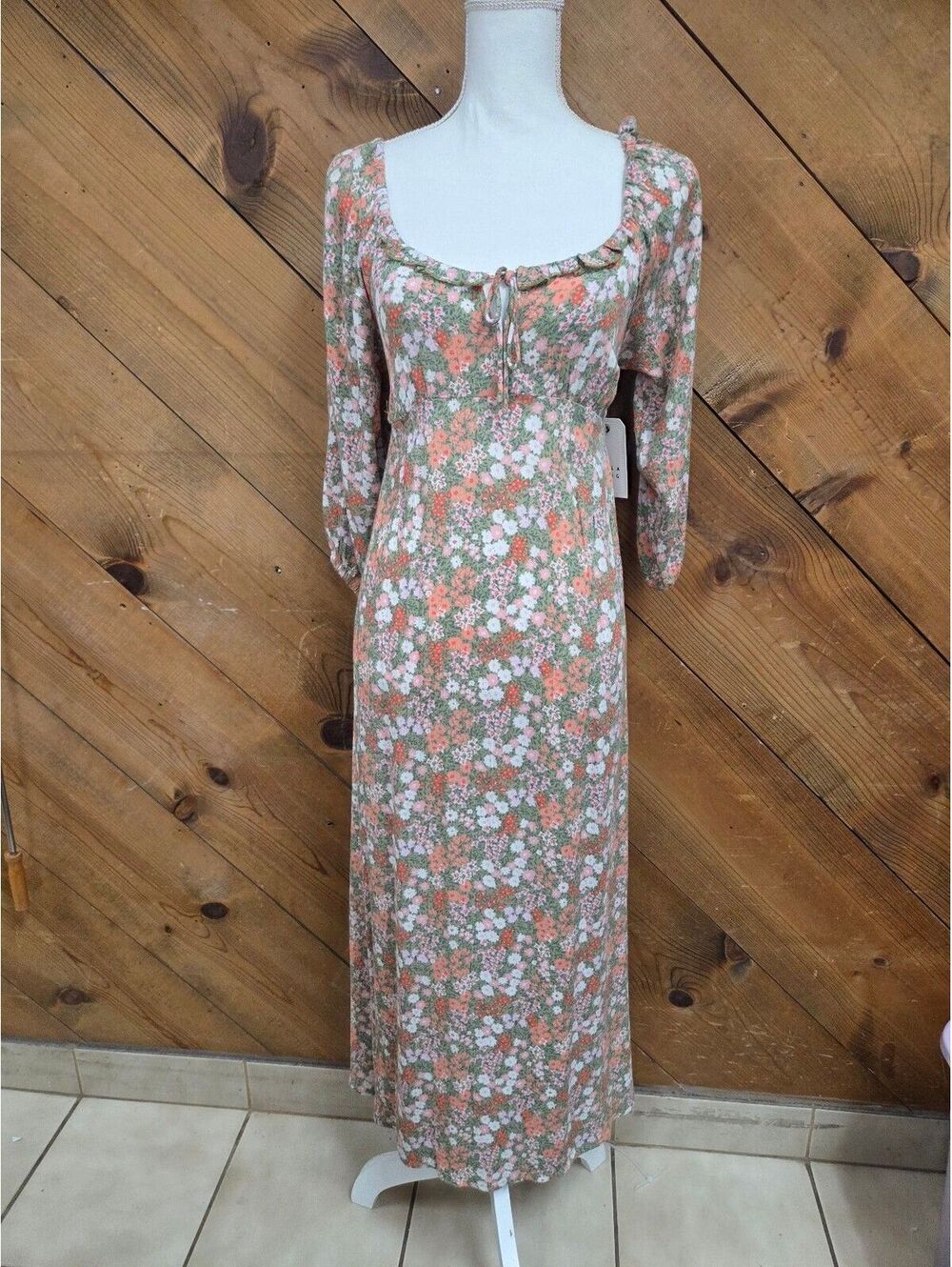 NWT Billabong Maxi Dress Womens XS Floral Cottagecore Boho Long Sleeve prairie